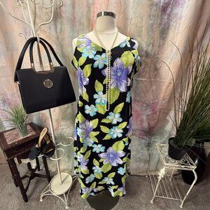 📌Danny & Nicole Floral V-Neckline Sleeveless Ankle Long Dress with Slit